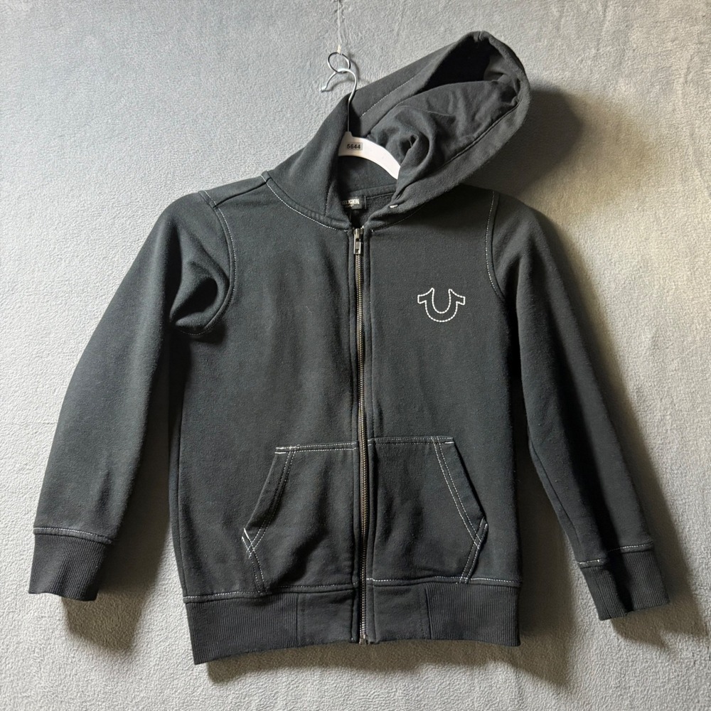 True Religion Girls Black Contrast Stitch World Tour Zip Up Hoodie Medium M
